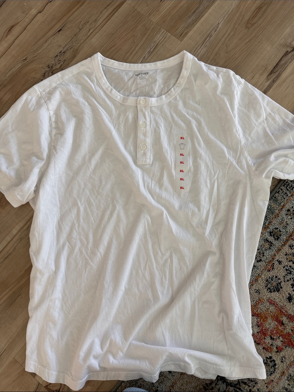 Old Navy White Men’s Henley Short Sleeve Shirt with Red Size Markings